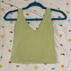 Sleek Lime Ribbed V-Neck Tank Top